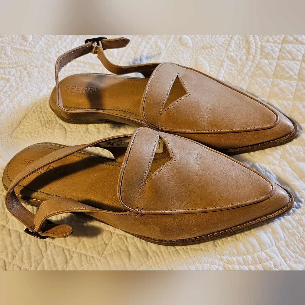 Sperry Tan Leather Flat Slingbacks Size 8